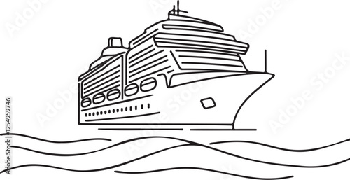 Detailed Line Art of a Cruise Ship