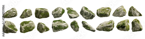Moss rock shape, vector illustration, realistic cut out, transparent background, nature, stone texture, natural rock formation, isolated background, outdoor scene, landscape design