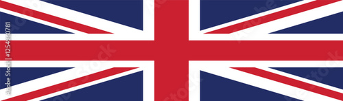 Flag of the United Kingdom of Great Britain and Northern Ireland. Flag icon. Standard color. A long banner. Computer illustration. Digital illustration. Vector illustration.
