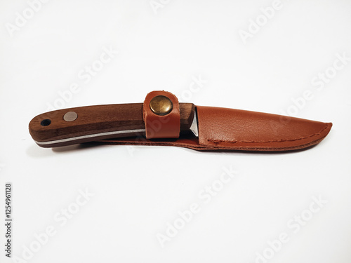 Pocket knife with wooden on white background