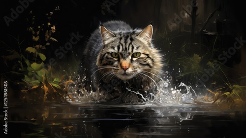 puddle cat in water photo