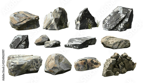 Rock boulder vector illustration, nature cutout backgrounds, real stone, png file, nature textures, outdoor rock, landscape design, nature elements, rocky textures