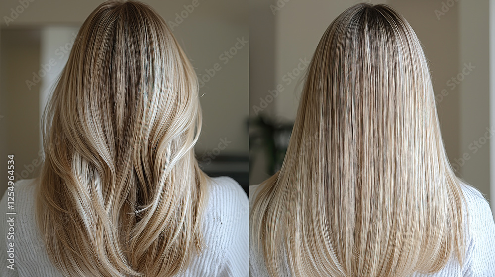 Naklejka premium Close-up of long straight blonde hair for product dvertisement shampoo cosmetics