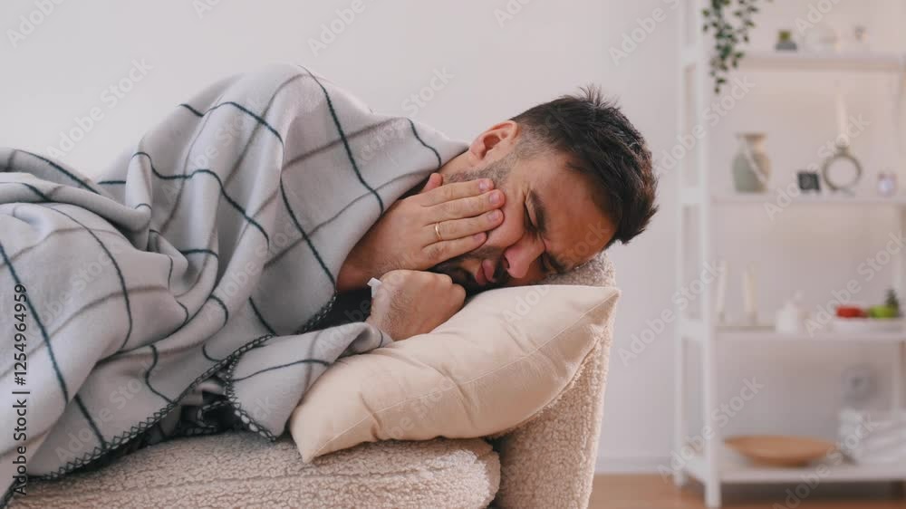 Feeling bad toothache. Sick man is feeling bad at home. Feeling bad toothache. Sick man is feeling bad at home.