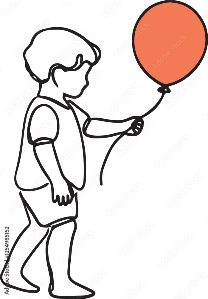Elegant Line Drawing of Child Holding Balloon Elegant Line Drawing of Child Holding Balloon
