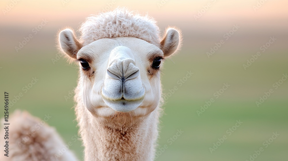 Obraz premium Desert camel portrait, sunset grassland