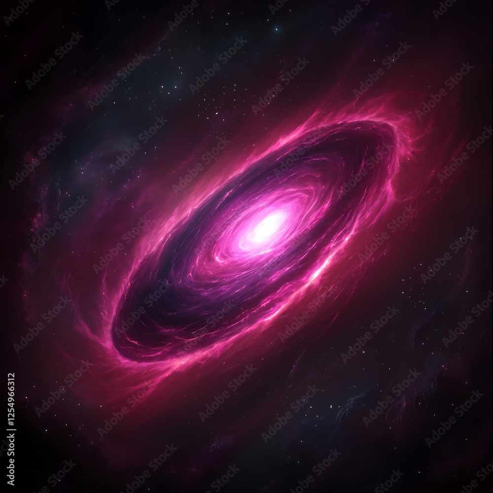 Obraz premium Ethereal Cosmic Galaxy with Glowing Core and Pink Nebula Clouds on a Starry Deep Space Backdrop