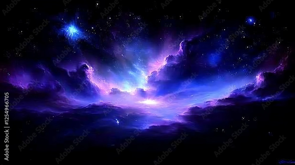 Ethereal Cosmic Nebula of Blues and Purples in the Vastness of Space Artwork Illustration Image Ethereal Cosmic Nebula of Blues and Purples in the Vastness of Space Artwork Illustration Image