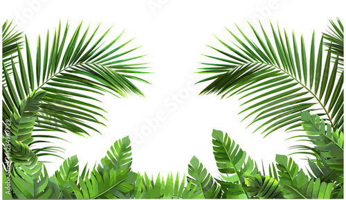 3d Palm leaf vector illustration, trees cut out backgrounds, PNG file, tropical design, nature theme, foliage, exotic leaves, summer decoration, nature background, palm trees