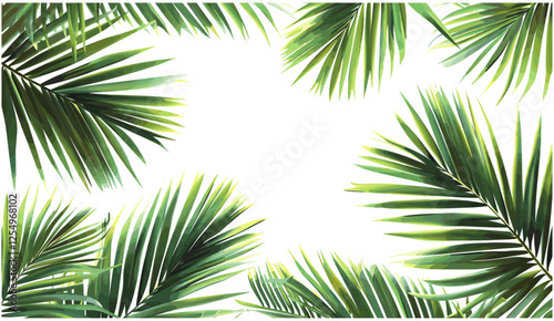 Realistic palm leaves vector, evergreen summer plants, tropical nature, transparent background, green foliage, exotic palm branches, summer leaves, nature design, botanical leaves, tropical plants