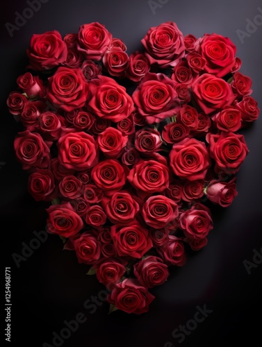 Vertical top view red and pink rose love and wedding decoration Valentines day background