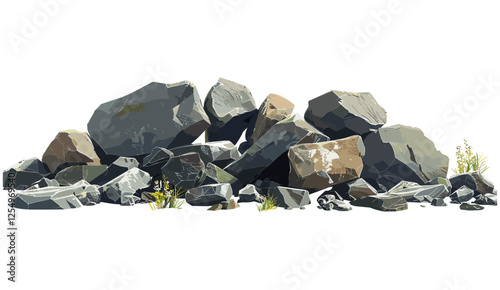Rocks panorama, 3D vector illustration, cutout ground backgrounds, PNG, nature scene, landscape illustration, scenic rocks, natural scenery, environment concept, rock design