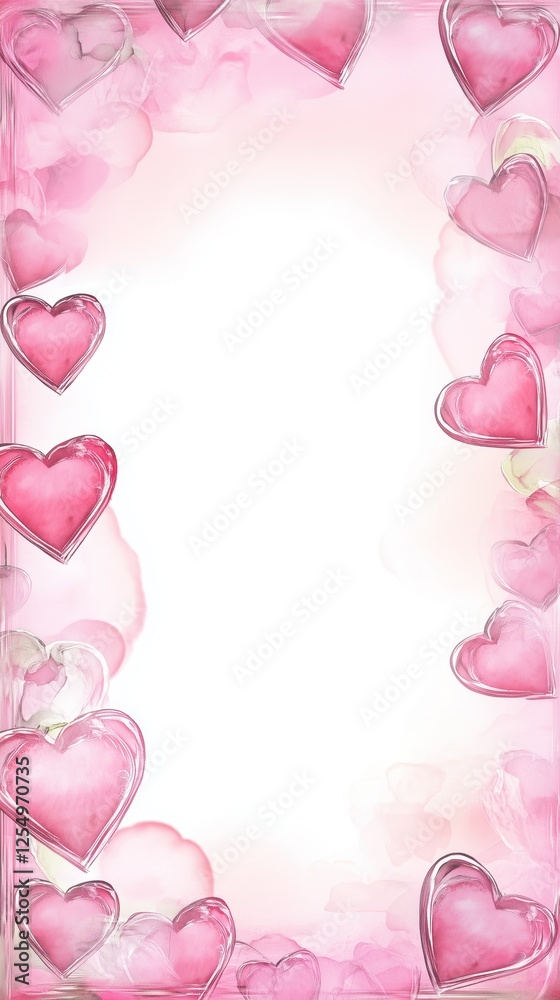Obraz premium Pink Heart Floral Card Border