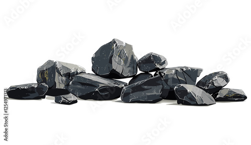 Vector illustration of black stones, realistic rock textures, scenery clipart, transparent background, pebble design, nature elements, landscape, stone art for background and decoration