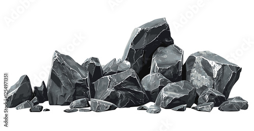 Black stones clipart, realistic scenery vector on transparent background, rock textures, outdoor illustration, stone pebbles, nature background, landscape clip art, natural stone