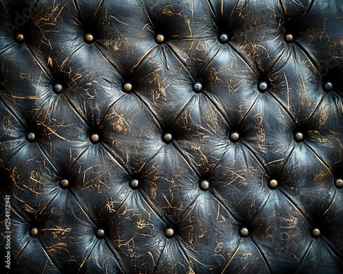 Distressed dark brown leather upholstery with button tufting.