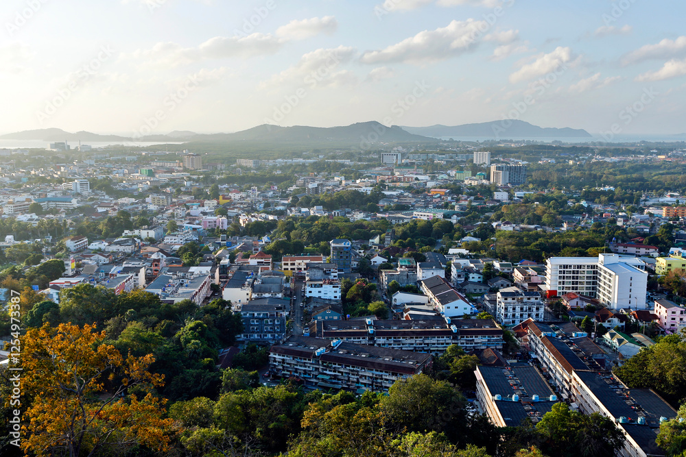 Fototapeta premium Phuket Town City Dusk View Rang Hill Thailand