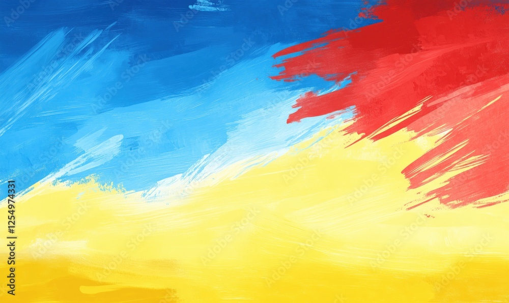Vibrant Abstract Background with Blue, Yellow, and Red Brush Strokes Vibrant Abstract Background with Blue, Yellow, and Red Brush Strokes