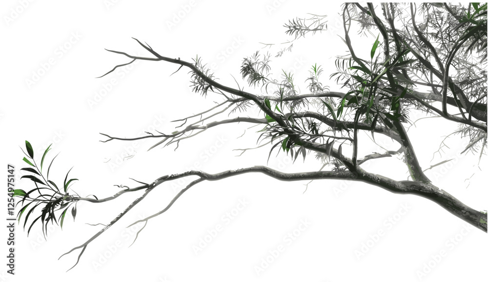Fototapeta premium Isolated tree branches vector illustration, relax close-up, blur backgrounds, transparent background, nature scene, soft focus, tranquil setting, fresh foliage, outdoor relaxation