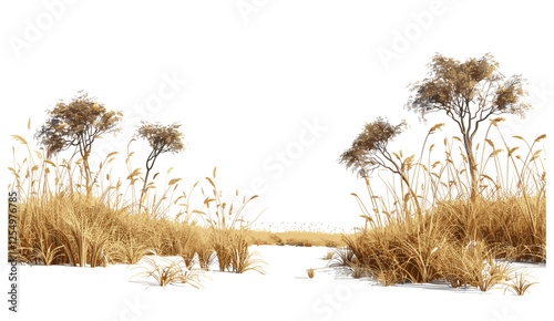 Savanna dried grass field vector, 3d illustration, cutout png, nature grass, dry savanna, wild field landscape, desert scene, landscape backdrop, eco-friendly art