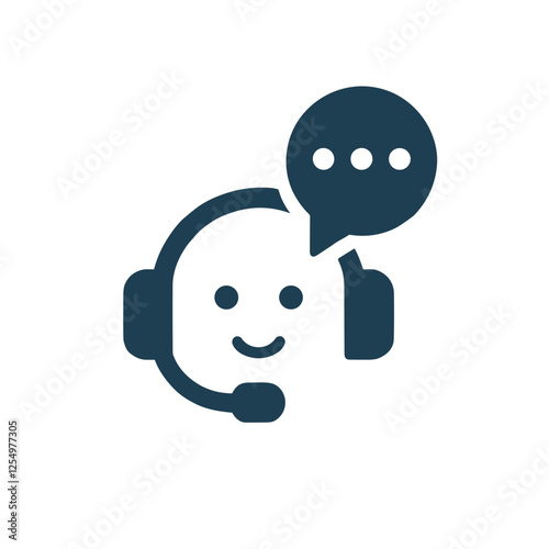 Minimalist customer service icon with headset and speech bubble 