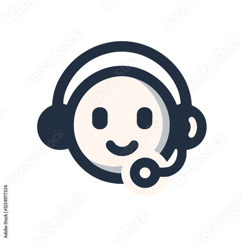 Minimalist customer service icon with headset and smiling face 