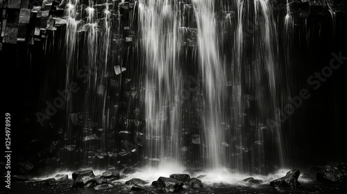 monochrome waterfall black and white