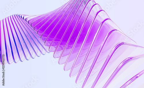 Fototapeta Naklejka Na Ścianę i Meble -  Abstract 3d background with glass spiral swirl effect of row square plates. Holographic gradient light curve wave line pattern. Futuristic architecture design, render tech banner. 3D illustration
