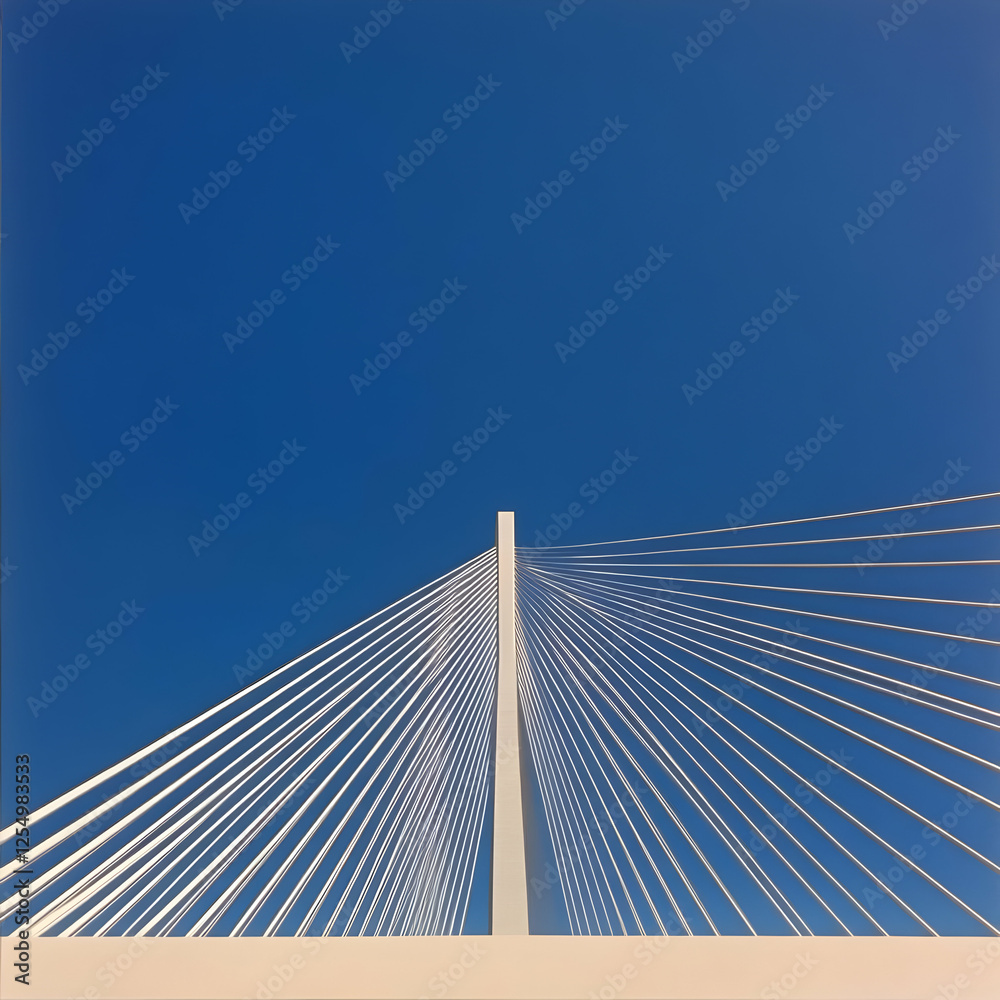 Cable-Stayed Bridge Illustration Against a Blue Sky Cable-Stayed Bridge Illustration Against a Blue Sky