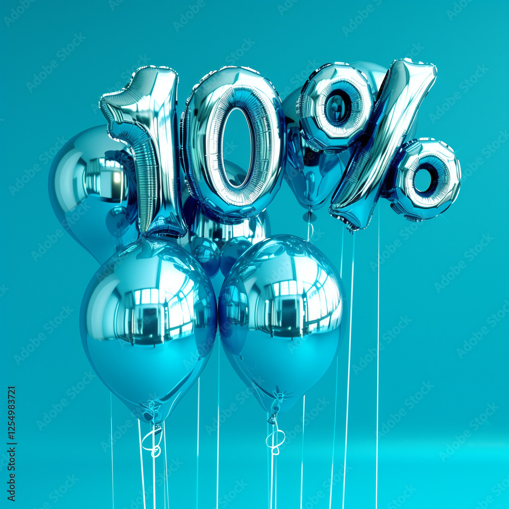 Fototapeta premium Floating metallic blue balloons shaped as 