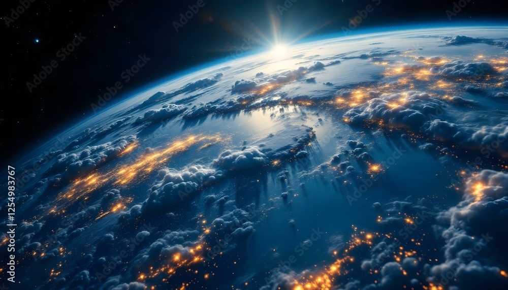 Obraz premium Cinematic shot of planet earth globe clouds and space background 8K resolution