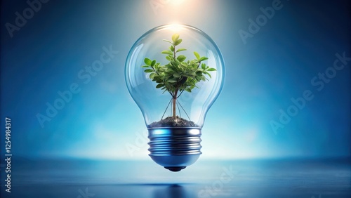 Illuminating Green Growth A Conceptual Image of a Sapling Thriving Inside a Lightbulb, Representing Sustainable Energy and Environmental Conservation