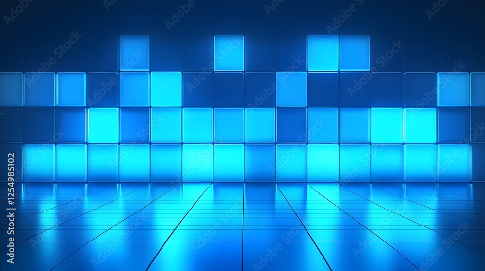 Obraz premium A horizontal neon blue line of squares 
