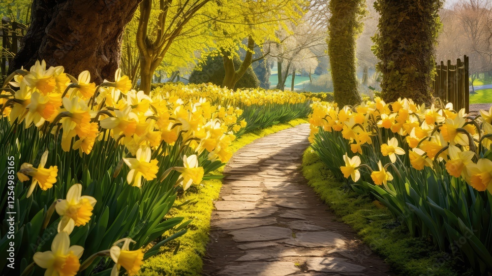 Obraz premium garden spring flowers border