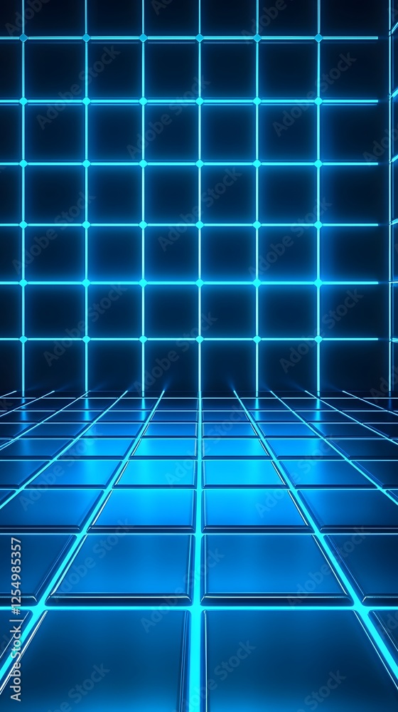 Obraz premium A horizontal neon blue line of squares 