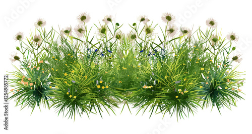 flowery grassy field, spring meadow vector, nature wildflowers, floral design, summer grass, blooming landscape, green meadow, vibrant outdoor scene