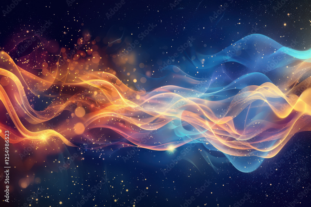 Obraz premium close up horizontal abstract illustration of shiny transparent flowing light stream