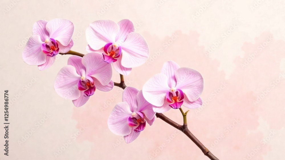 Fototapeta premium Delicate pink phalaenopsis orchid flower, on a light beige background