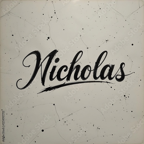Stylish Handwritten Name Nicholas on Grunge Background with Cracks and Ink Splatter
