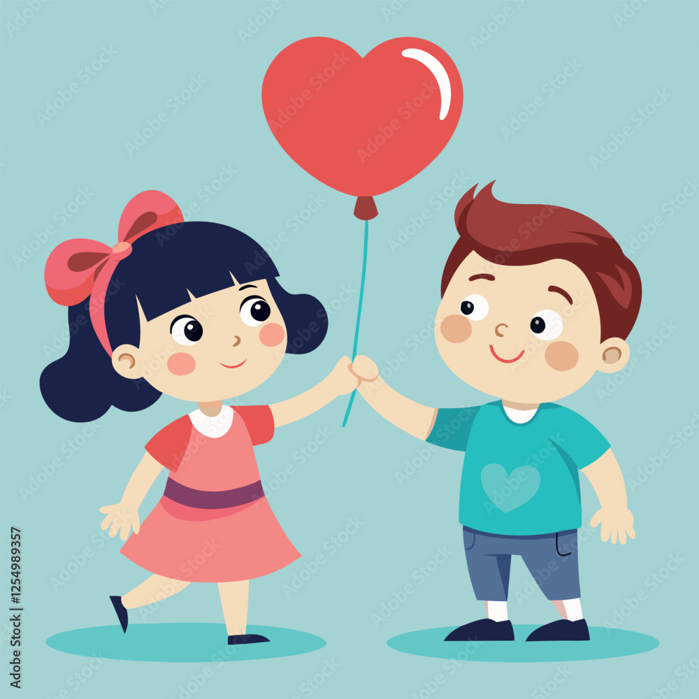 A sweet moment of affection for each other with a heart-shaped balloon A sweet moment of affection for each other with a heart-shaped balloon