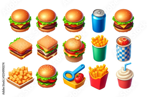 burger 3d icons isolated on white background