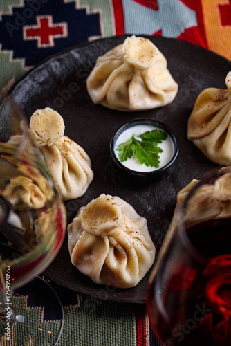 Georgian cuisine. Khinkali with beef.