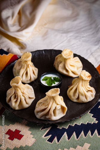 Georgian cuisine. Khinkali with beef.