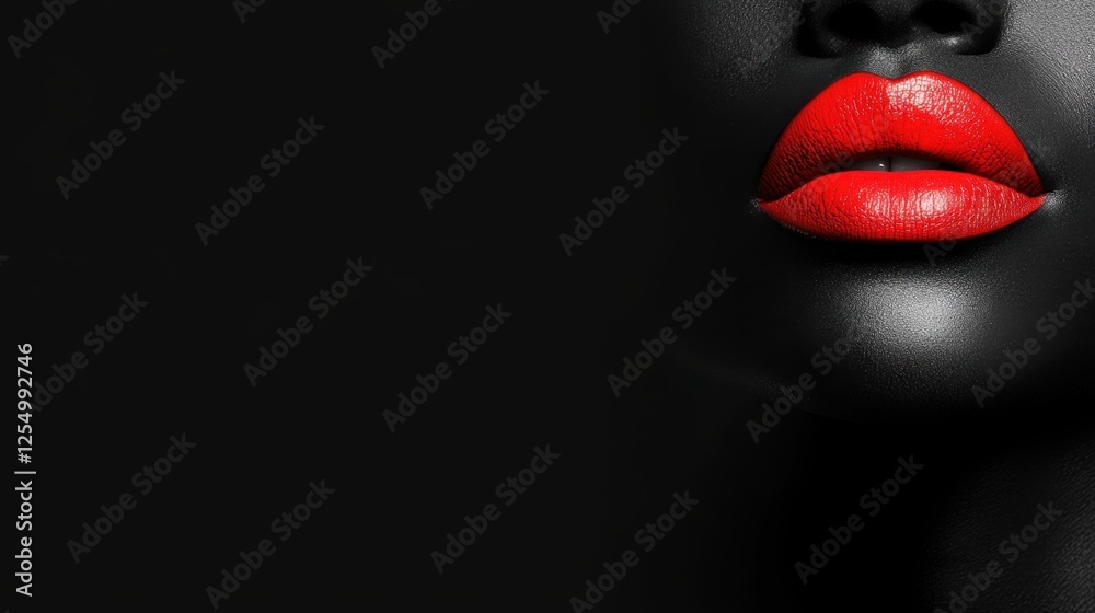 Fototapeta premium Bold red lips on black background