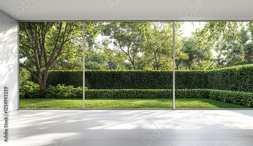Wallpaper Mural Serene Nature View from Modern Glass Window Lush Garden Interior Photography Bright Atmosphere Minimalist Design Torontodigital.ca