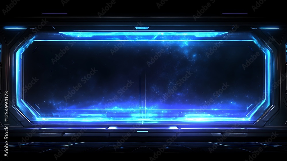 Futuristic Interior View of a Window Displaying Nebula Space Scenery and Cosmic Star Formation