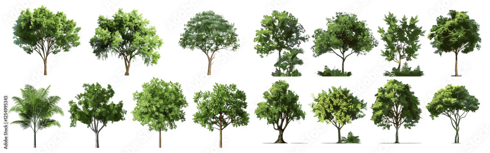 Tropics greenery trees set, isolated tropical plants, lush foliage, nature background, jungle vegetation, exotic trees, tropical landscape, forest foliage, green trees Tropics greenery trees set, isolated tropical plants, lush foliage, nature background, jungle vegetation, exotic trees, tropical landscape, forest foliage, green trees