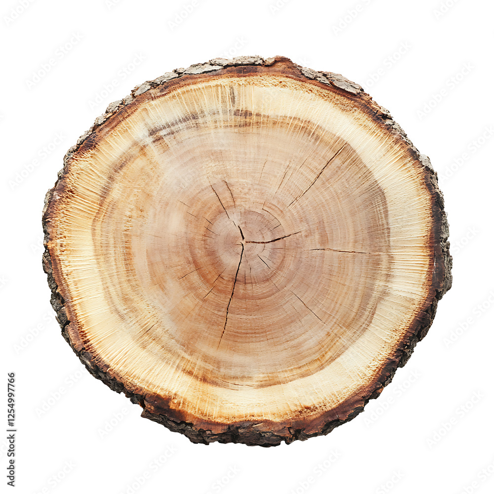 Obraz premium A cut tree trunk showing rings and texture of wood, isolated on a transparent background
