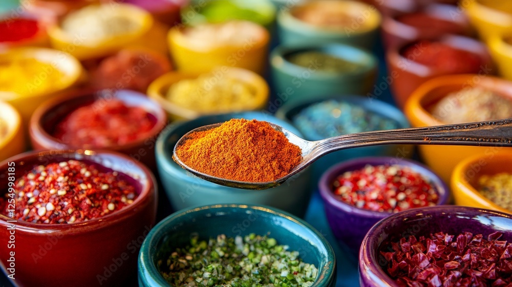 A vibrant display of spices in colorful bowls, showcasing culinary diversity and flavor. A vibrant display of spices in colorful bowls, showcasing culinary diversity and flavor.