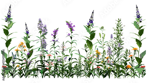 Wildflower bloom plants nature vector illustration, spring flowers, botanical artwork, nature design, wild plants, floral vector, countryside bloom, springtime plants